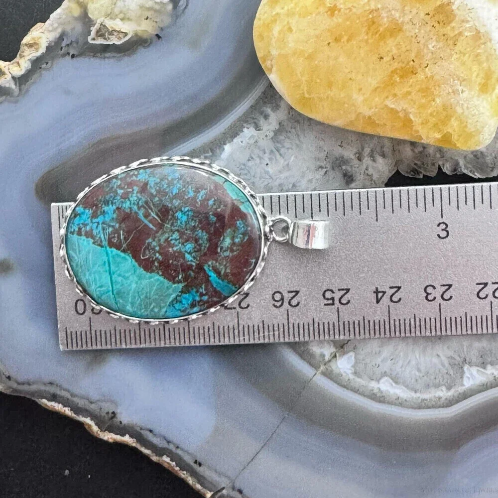Sterling Silver Southwestern Style Large Oval Green Turquoise Pendant For Women - Picture 10 of 10